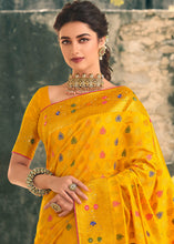 Load image into Gallery viewer, Chrome Yellow Woven Banarasi Silk Saree with Tassels on Pallu