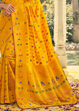 Load image into Gallery viewer, Chrome Yellow Woven Banarasi Silk Saree with Tassels on Pallu