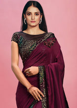 Carica l'immagine nel visualizzatore Galleria,Mulberry Purple Georgette Silk Saree with Sequins Embroidery &amp; Handwork Butta