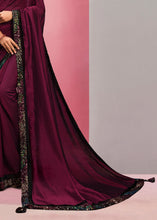 Carica l'immagine nel visualizzatore Galleria,Mulberry Purple Georgette Silk Saree with Sequins Embroidery &amp; Handwork Butta