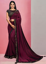 Carica l'immagine nel visualizzatore Galleria,Mulberry Purple Georgette Silk Saree with Sequins Embroidery &amp; Handwork Butta