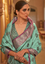 Load image into Gallery viewer, Fern Green Zari Butta Woven Tussar Silk Saree