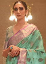 Load image into Gallery viewer, Fern Green Zari Butta Woven Tussar Silk Saree