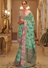 Load image into Gallery viewer, Fern Green Zari Butta Woven Tussar Silk Saree