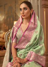 Load image into Gallery viewer, Pastel Green Zari Butta Woven Tussar Silk Saree