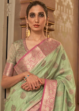 Load image into Gallery viewer, Pastel Green Zari Butta Woven Tussar Silk Saree