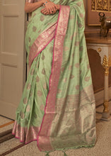 Load image into Gallery viewer, Pastel Green Zari Butta Woven Tussar Silk Saree