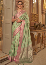 Load image into Gallery viewer, Pastel Green Zari Butta Woven Tussar Silk Saree