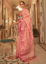 Load image into Gallery viewer, Coral Pink Zari Butta Woven Tussar Silk Saree