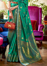 Load image into Gallery viewer, Persian Green Kanjivaram Silk Saree Woven with Silver &amp; Golden Zari