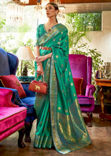 Load image into Gallery viewer, Persian Green Kanjivaram Silk Saree Woven with Silver &amp; Golden Zari