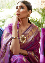 Load image into Gallery viewer, Fandango Purple Kanjivaram Silk Saree Woven with Silver &amp; Golden Zari