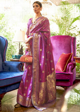 Load image into Gallery viewer, Fandango Purple Kanjivaram Silk Saree Woven with Silver &amp; Golden Zari