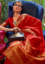 Load image into Gallery viewer, Crimson Red Kanjivaram Silk Saree Woven with Silver &amp; Golden Zari