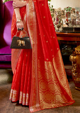 Load image into Gallery viewer, Crimson Red Kanjivaram Silk Saree Woven with Silver &amp; Golden Zari