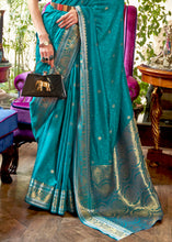 Load image into Gallery viewer, Curious Blue Kanjivaram Silk Saree Woven with Silver &amp; Golden Zari