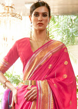 Cargar imagen en el visor de la galería, Hot Pink Kanjivaram Silk Saree Woven with Silver &amp; Golden Zari