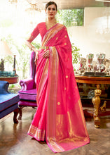 Cargar imagen en el visor de la galería, Hot Pink Kanjivaram Silk Saree Woven with Silver &amp; Golden Zari