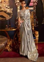 Load image into Gallery viewer, Rhino Grey Designer Satin Silk Saree