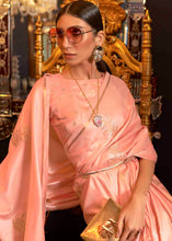 Load image into Gallery viewer, Coral Pink Designer Satin Silk Saree