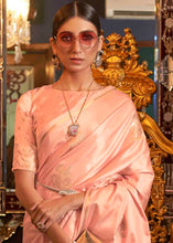Load image into Gallery viewer, Coral Pink Designer Satin Silk Saree