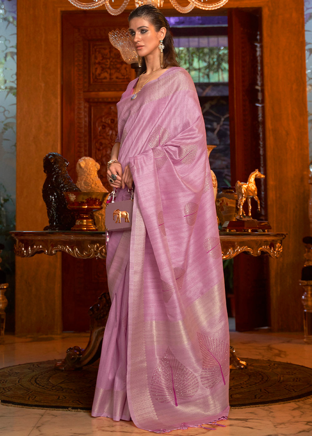 Lilac Purple Woven Designer Silk Saree with Sequins work
