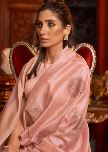 Salmon Pink Woven Designer Silk Saree with Sequins work
