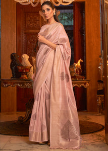 Salmon Pink Woven Designer Silk Saree with Sequins work