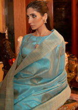 Load image into Gallery viewer, Aqua Blue Woven Designer Silk Saree with Sequins work