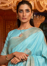 Load image into Gallery viewer, Aqua Blue Woven Designer Silk Saree with Sequins work