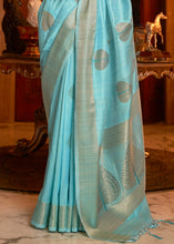 Load image into Gallery viewer, Aqua Blue Woven Designer Silk Saree with Sequins work