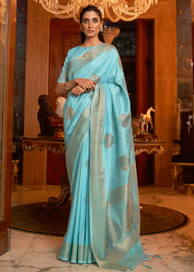 Aqua Blue Woven Designer Silk Saree with Sequins work
