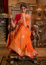 Load image into Gallery viewer, Bright Orange Zari Woven Tussar Silk Saree