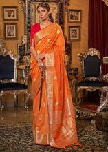 Load image into Gallery viewer, Bright Orange Zari Woven Tussar Silk Saree