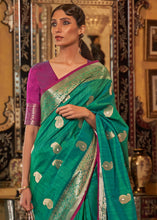 Cargar imagen en el visor de la galería, Jade Green Zari Woven Tussar Silk Saree