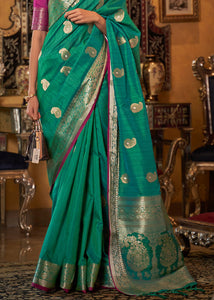 Jade Green Zari Woven Tussar Silk Saree