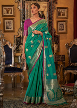 Carica l&#39;immagine nel visualizzatore Galleria,Jade Green Zari Woven Tussar Silk Saree