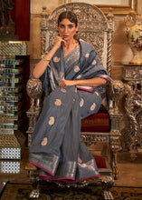 Load image into Gallery viewer, Pewter Grey Zari Woven Tussar Silk Saree