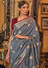 Load image into Gallery viewer, Pewter Grey Zari Woven Tussar Silk Saree
