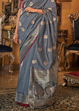 Load image into Gallery viewer, Pewter Grey Zari Woven Tussar Silk Saree