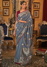 Load image into Gallery viewer, Pewter Grey Zari Woven Tussar Silk Saree