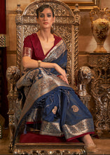 Load image into Gallery viewer, Midnight Blue Zari Woven Tussar Silk Saree