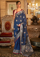 Load image into Gallery viewer, Midnight Blue Zari Woven Tussar Silk Saree