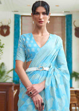 Load image into Gallery viewer, Olympic Blue Chikankari Weaving Silk Saree