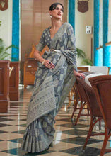 Load image into Gallery viewer, Anchor Grey Chikankari Weaving Silk Saree