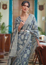 Load image into Gallery viewer, Anchor Grey Chikankari Weaving Silk Saree