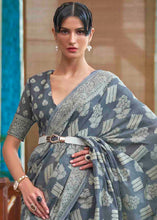 Load image into Gallery viewer, Anchor Grey Chikankari Weaving Silk Saree