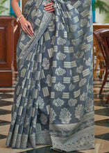 Load image into Gallery viewer, Anchor Grey Chikankari Weaving Silk Saree