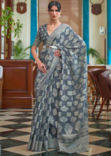 Load image into Gallery viewer, Anchor Grey Chikankari Weaving Silk Saree