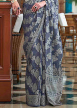Load image into Gallery viewer, Wedgewood Blue Chikankari Weaving Silk Saree